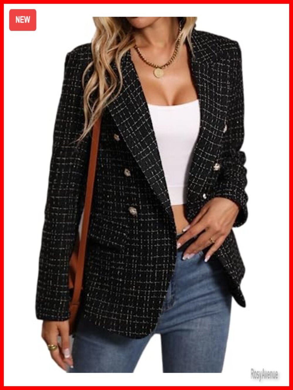Tweed Blazer Plaid Jacket Business Casual Coat Relaxed Fit Fall